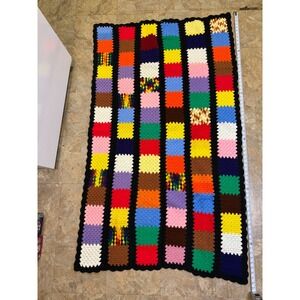 Handmade Granny Square Crochet Blanket Throw Vintage Boho Colorful Patchwork